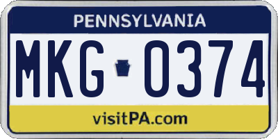 PA license plate MKG0374