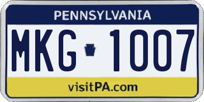 PA license plate MKG1007