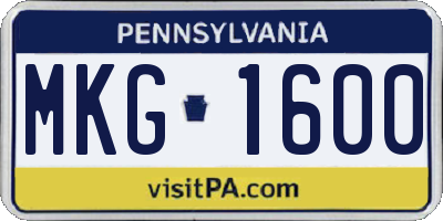 PA license plate MKG1600