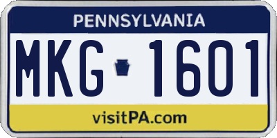 PA license plate MKG1601