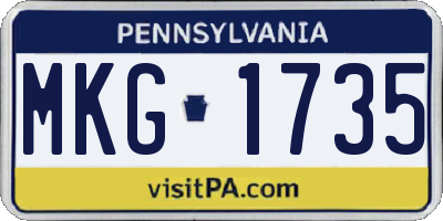 PA license plate MKG1735
