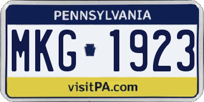 PA license plate MKG1923