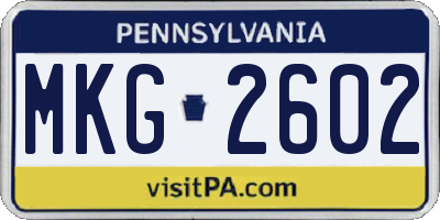 PA license plate MKG2602