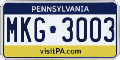 PA license plate MKG3003