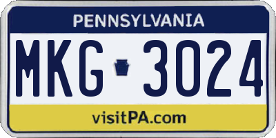 PA license plate MKG3024