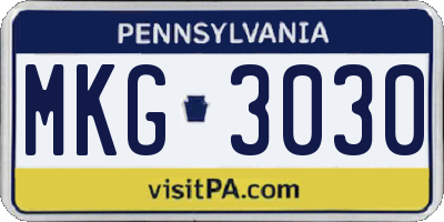 PA license plate MKG3030