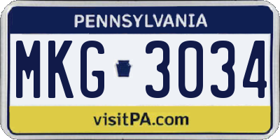 PA license plate MKG3034