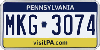 PA license plate MKG3074