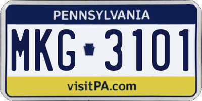 PA license plate MKG3101