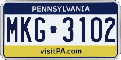 PA license plate MKG3102