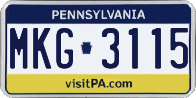 PA license plate MKG3115