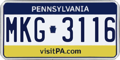PA license plate MKG3116