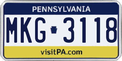PA license plate MKG3118