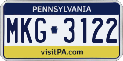PA license plate MKG3122