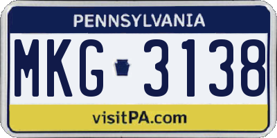 PA license plate MKG3138