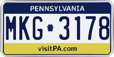 PA license plate MKG3178