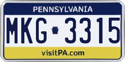 PA license plate MKG3315