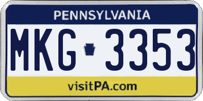 PA license plate MKG3353