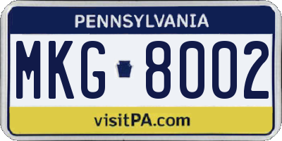 PA license plate MKG8002