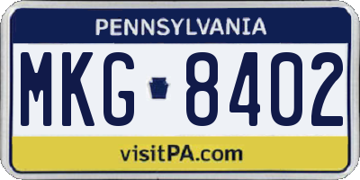 PA license plate MKG8402