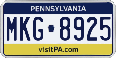 PA license plate MKG8925