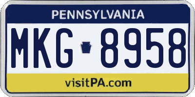 PA license plate MKG8958