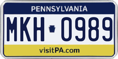 PA license plate MKH0989