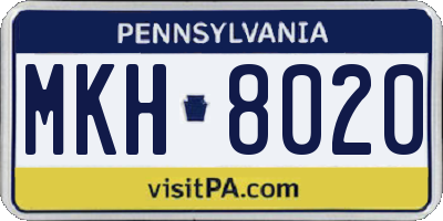 PA license plate MKH8020
