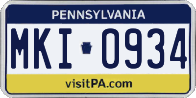 PA license plate MKI0934