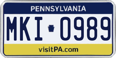 PA license plate MKI0989