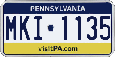 PA license plate MKI1135