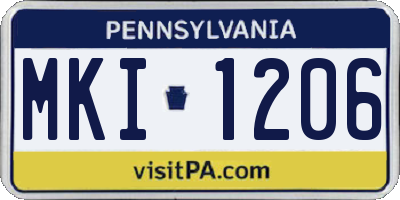 PA license plate MKI1206
