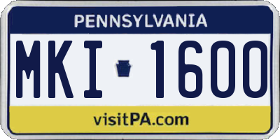 PA license plate MKI1600