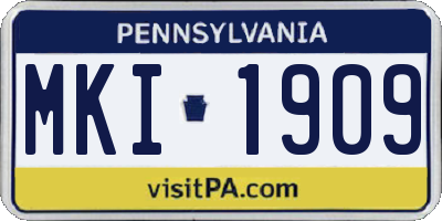 PA license plate MKI1909