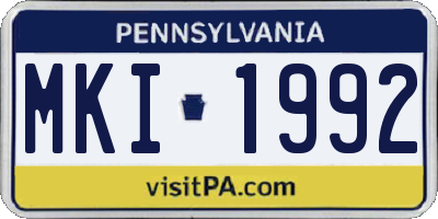 PA license plate MKI1992