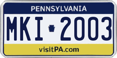 PA license plate MKI2003