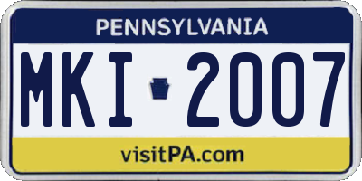 PA license plate MKI2007