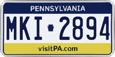 PA license plate MKI2894