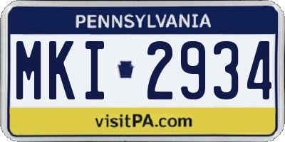 PA license plate MKI2934