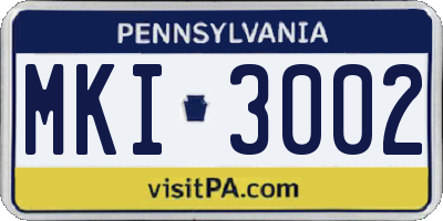 PA license plate MKI3002