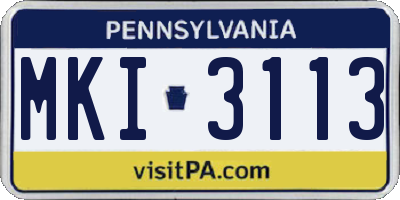 PA license plate MKI3113