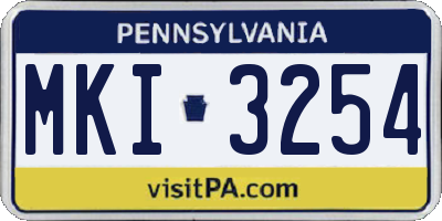 PA license plate MKI3254