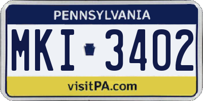 PA license plate MKI3402