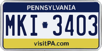 PA license plate MKI3403