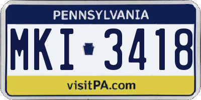 PA license plate MKI3418