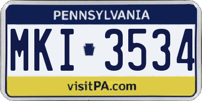 PA license plate MKI3534