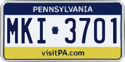 PA license plate MKI3701