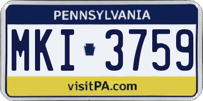 PA license plate MKI3759