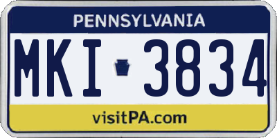 PA license plate MKI3834