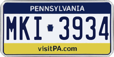PA license plate MKI3934